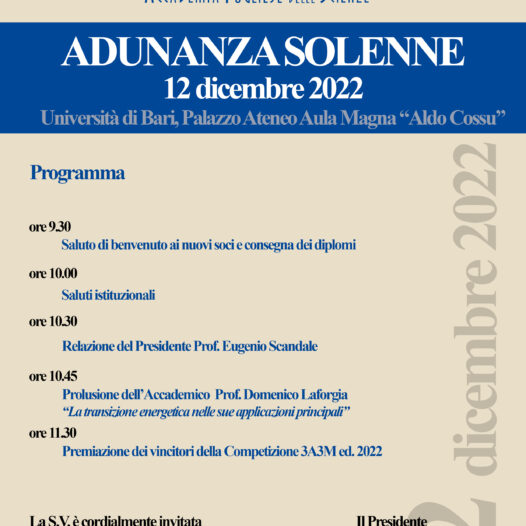 Inaugurazione Anno Accademico 2022 2023 - Accademia Pugliese delle Scienze - Programma