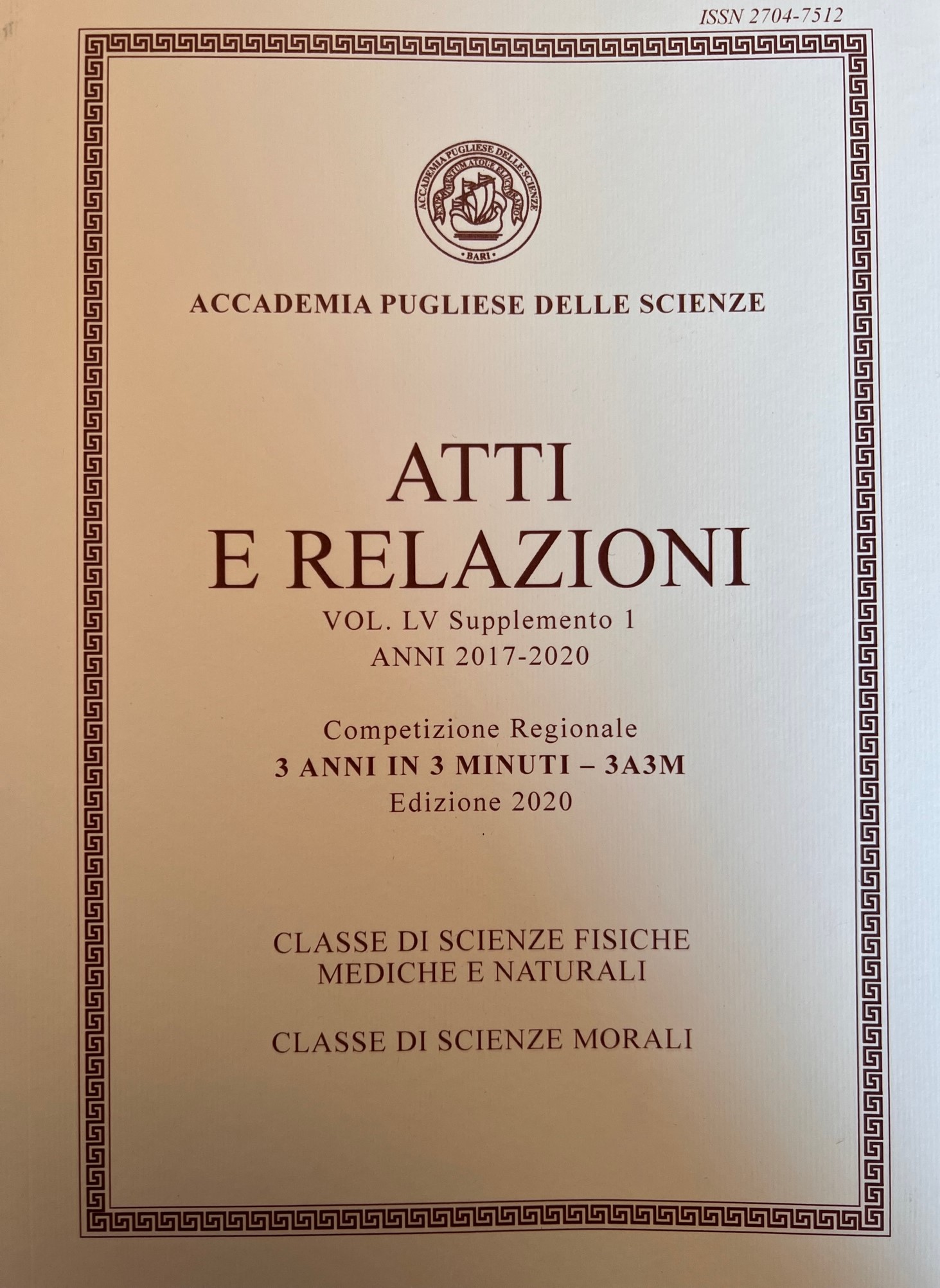 Atti e Relazioni LV - Supplemento I - Competizione 3A3M - Accademia Pugliese delle Scienze