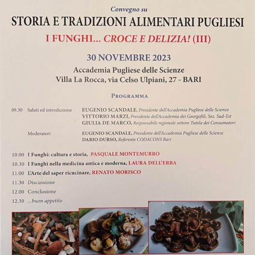 Funghi Croce e Delizia - Storia e Tradizioni Alimentari Pugliesi - Accademia Pugliese delle Scienze - 30 novembre 2023